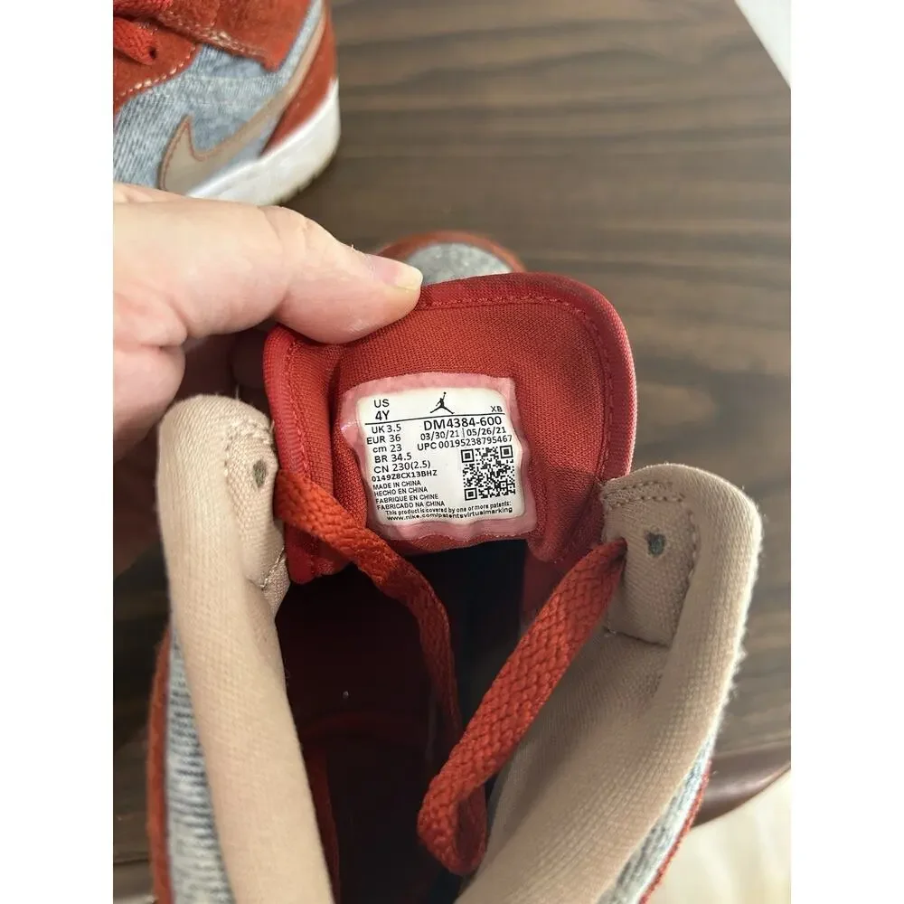 Nike Air Jordan 1 Mid SE 4Y Shoes “Denim Red”‎ GS DM4384-600 Sneaker Cinnabar